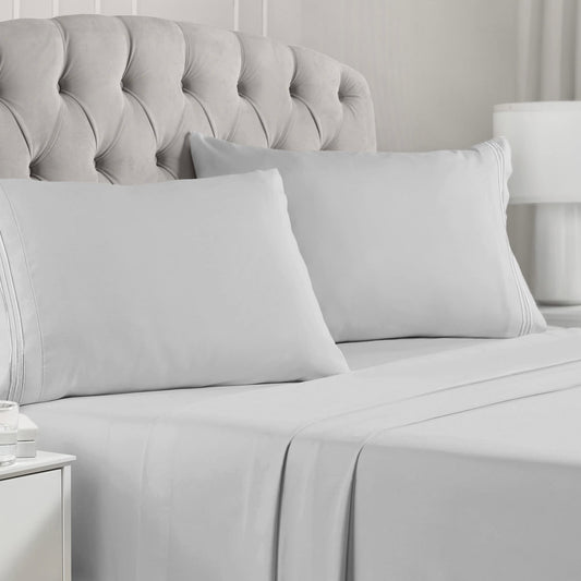 Mellanni King Sheets Set - 4 PC Iconic Collection Bedding Sheets & Pillowcases - Hotel Luxury, Extra Soft, Cooling Bed Sheets - for Women, Men, Kids & Teens (King, Light Gray)