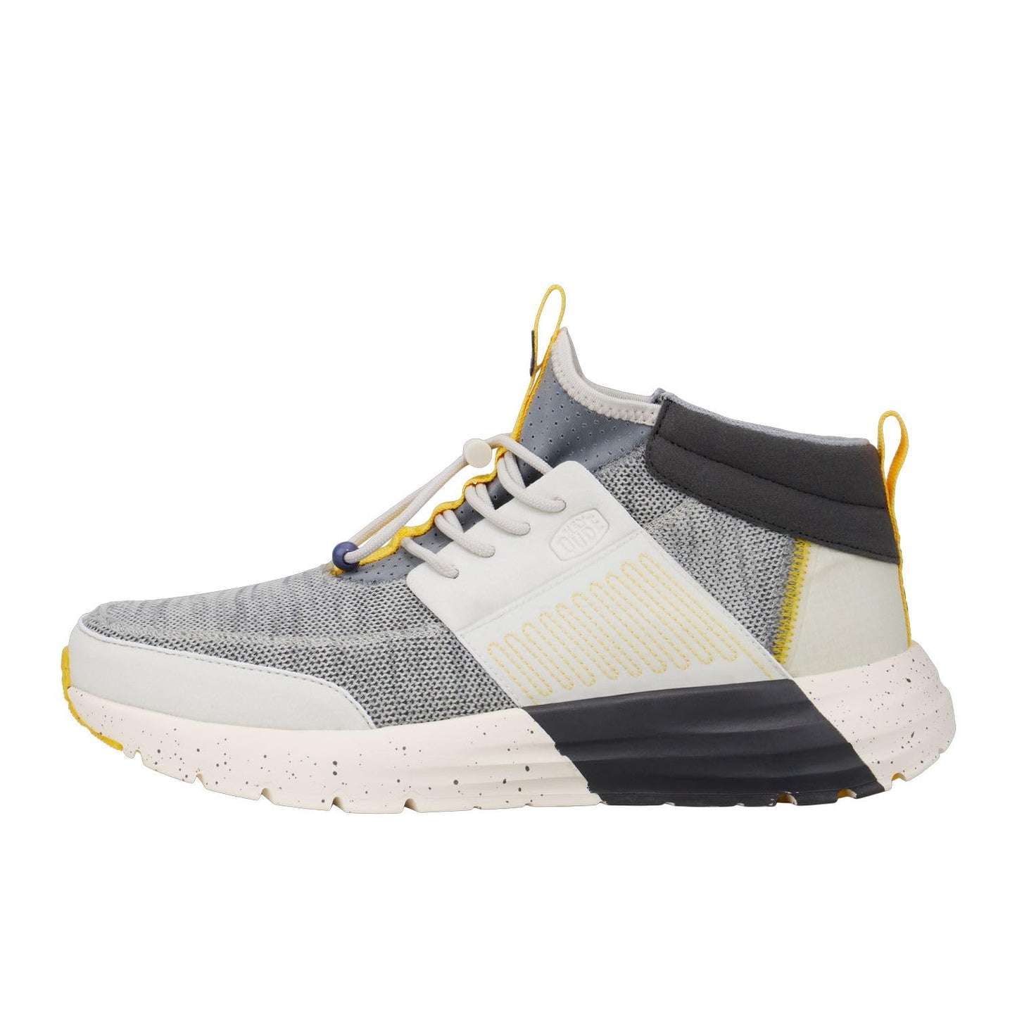HEYDUDE Men's Sirocco M Mid Trail Heather Grey/Yellow Size 7 | Men's Shoes | Men Slip-on Sneakers | Comfortable & Light-Weight