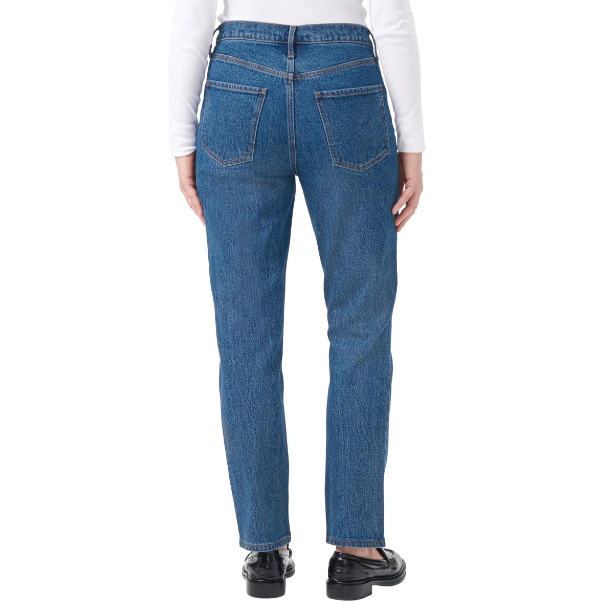 KIRKLAND Signature Women's High-Rise Straight Leg Jeans (US, Numeric, 6, Regular, Regular, Blue)