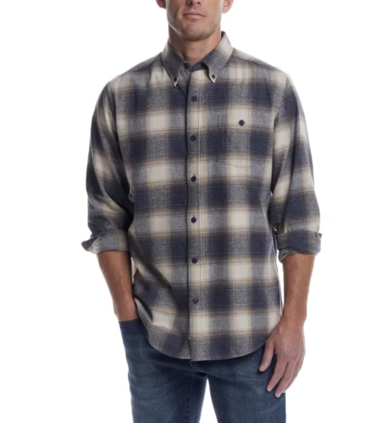Weatherproof Vintage Men's Casual Button Down Long Sleeve Soft Brushed Plaid Flannel Shirt (US, Alpha, X-Large, Regular, Regular, Blue)