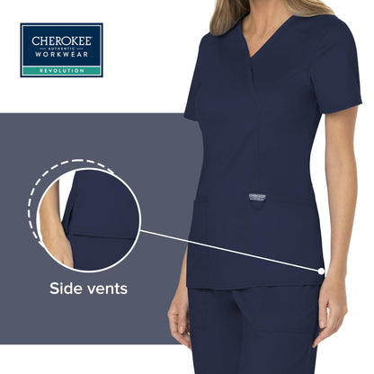 Cherokee Women Scrubs Top Workwear Revolution Mock Wrap WW610, S, Navy