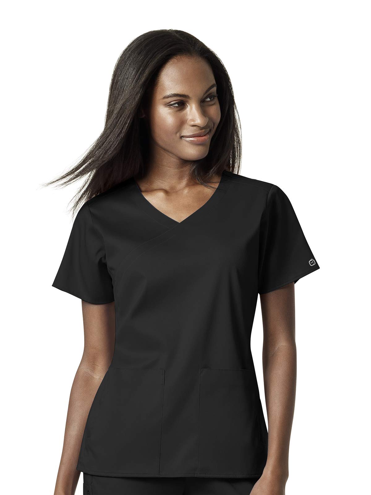 WonderWink womens Women's 4 Pocket Wrap Top Medical Scrubs Shirt, Black, Large US