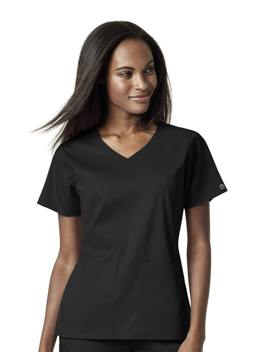 WonderWink womens Women's 4 Pocket Wrap Top Medical Scrubs Shirt, Black, Large US