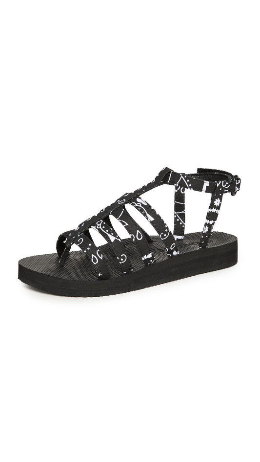 Arizona Love Women's Trekky Flat Spartiate Sandals, Black Bandana, 9 Medium US
