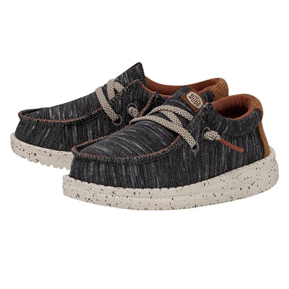 HEYDUDE Boy's Youth Wally Jersey Slip On Loafer, Charcoal Size 4 | Textile Upper, Easy On Laces, Foam Insole, Lightweight Sole