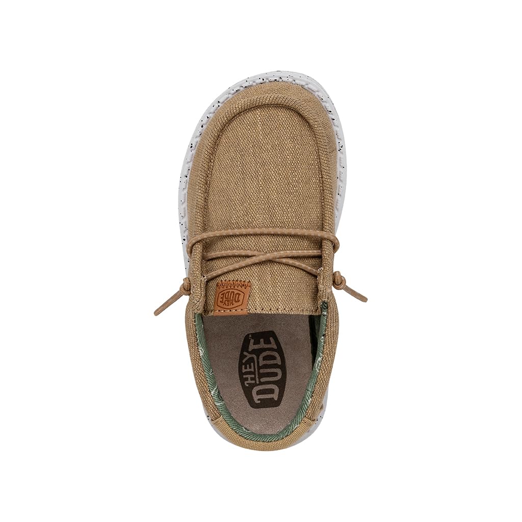 HEYDUDE Boy's Wally-Youth Washed Canvas Walnut Size 2 | Youth's Shoes | Youth Slip-on Loafers | Comfortable & Light-Weight