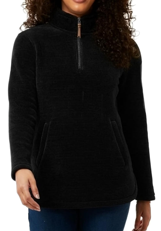 32 Degrees Heat Women's Mock Neck Fleece 1/4 Zip Pullover Sweater with Pockets (US, Alpha, X-Large, Regular, Regular, Black)