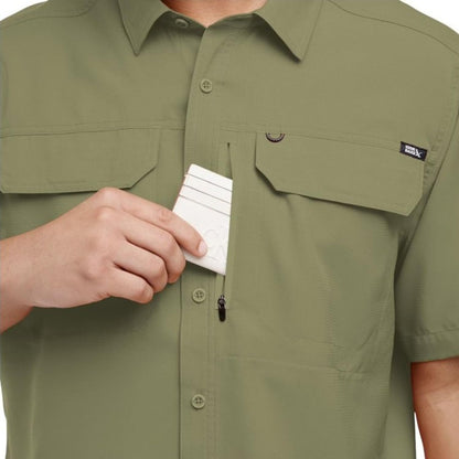 Eddie Bauer Men's Short Sleeve Woven Tech Shirt (US, Alpha, Large, Regular, Regular, Green)