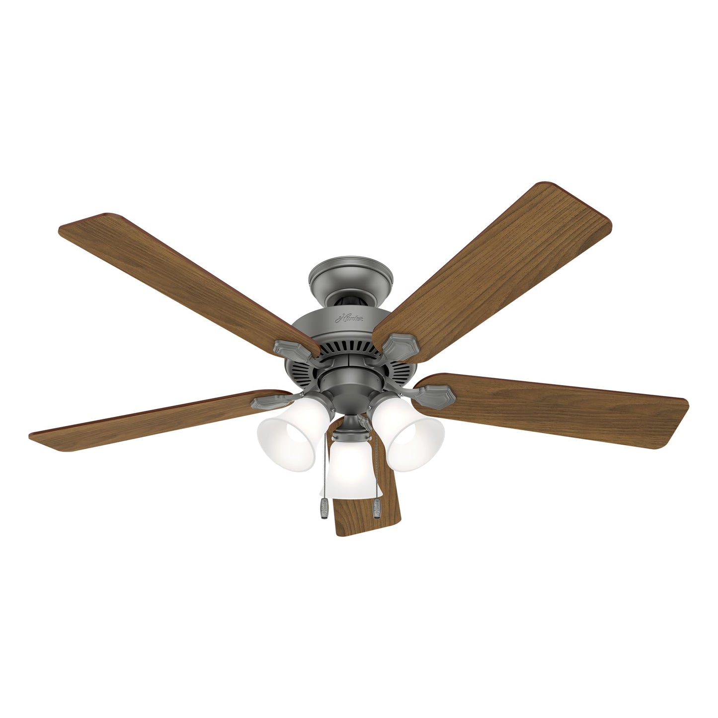 Hunter 52 inch Indoor Ceiling Fan with LED Lights - Ceiling Fan with Pull Chain, For Bedroom, Living Room, or Kitchen, Standard Mount, No Remote, 5 Blades - Swanson 50894, Matte Silver