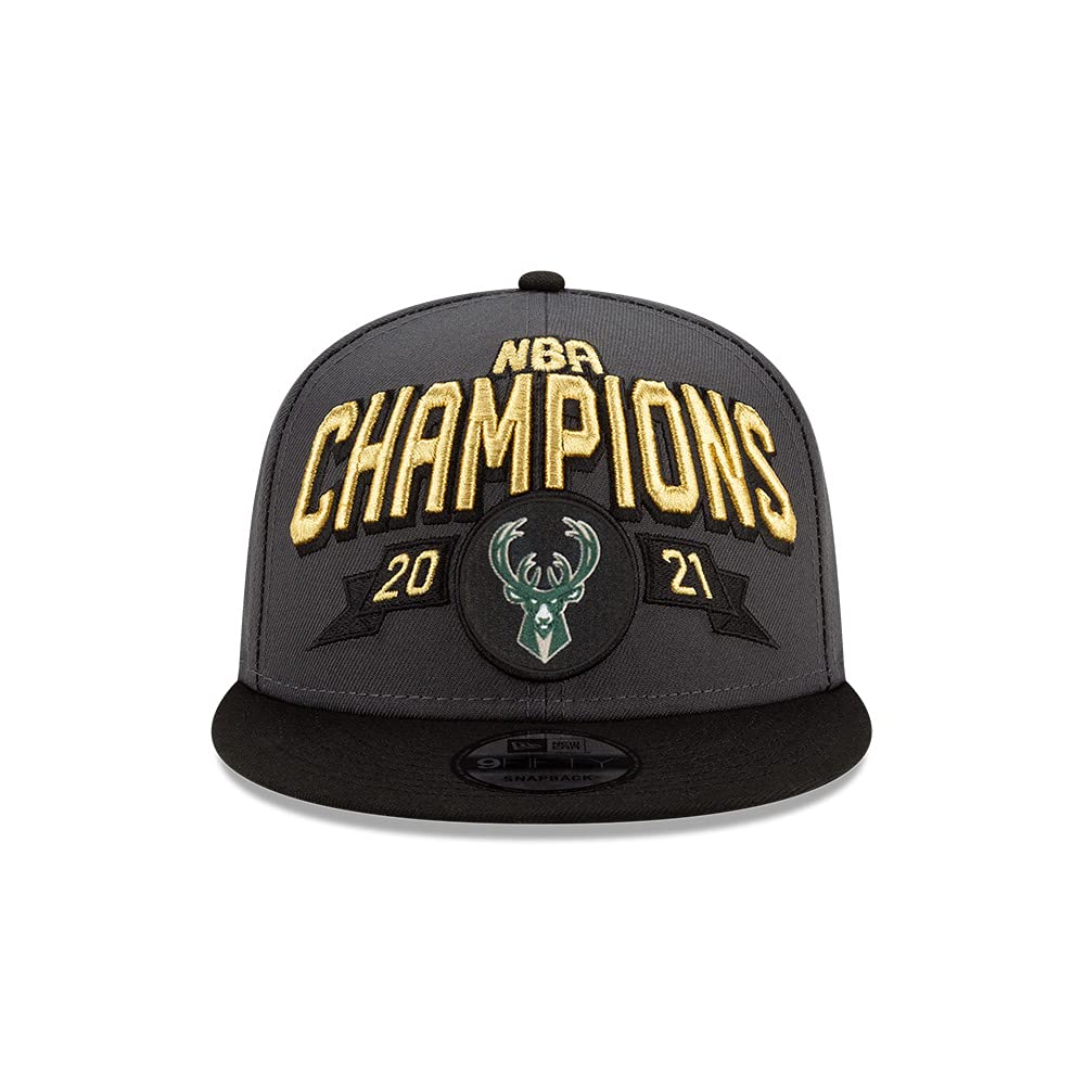 New Era Men Milwaukee Bucks 2021 Finals Champions Locker Room 9FIFTY Snapback Adjustable 950 Hat - Gray/Black