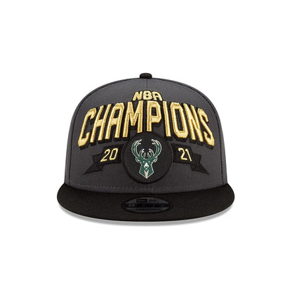 New Era Men Milwaukee Bucks 2021 Finals Champions Locker Room 9FIFTY Snapback Adjustable 950 Hat - Gray/Black