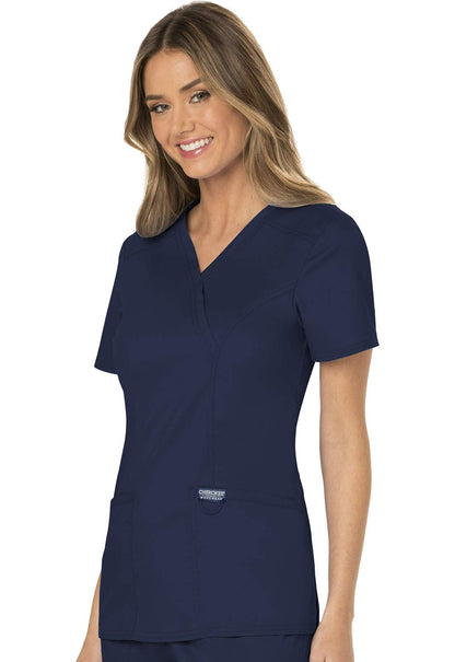 Cherokee Women Scrubs Top Workwear Revolution Mock Wrap WW610, S, Navy
