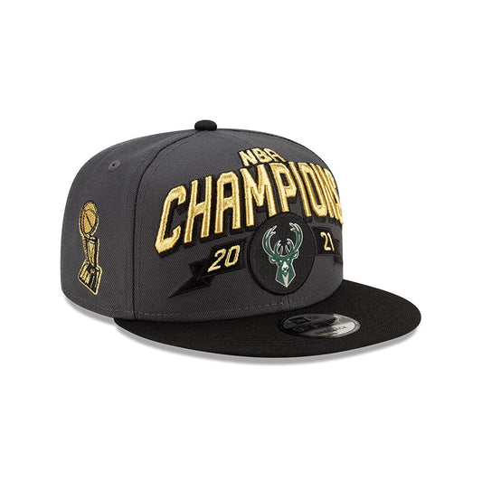 New Era Men Milwaukee Bucks 2021 Finals Champions Locker Room 9FIFTY Snapback Adjustable 950 Hat - Gray/Black