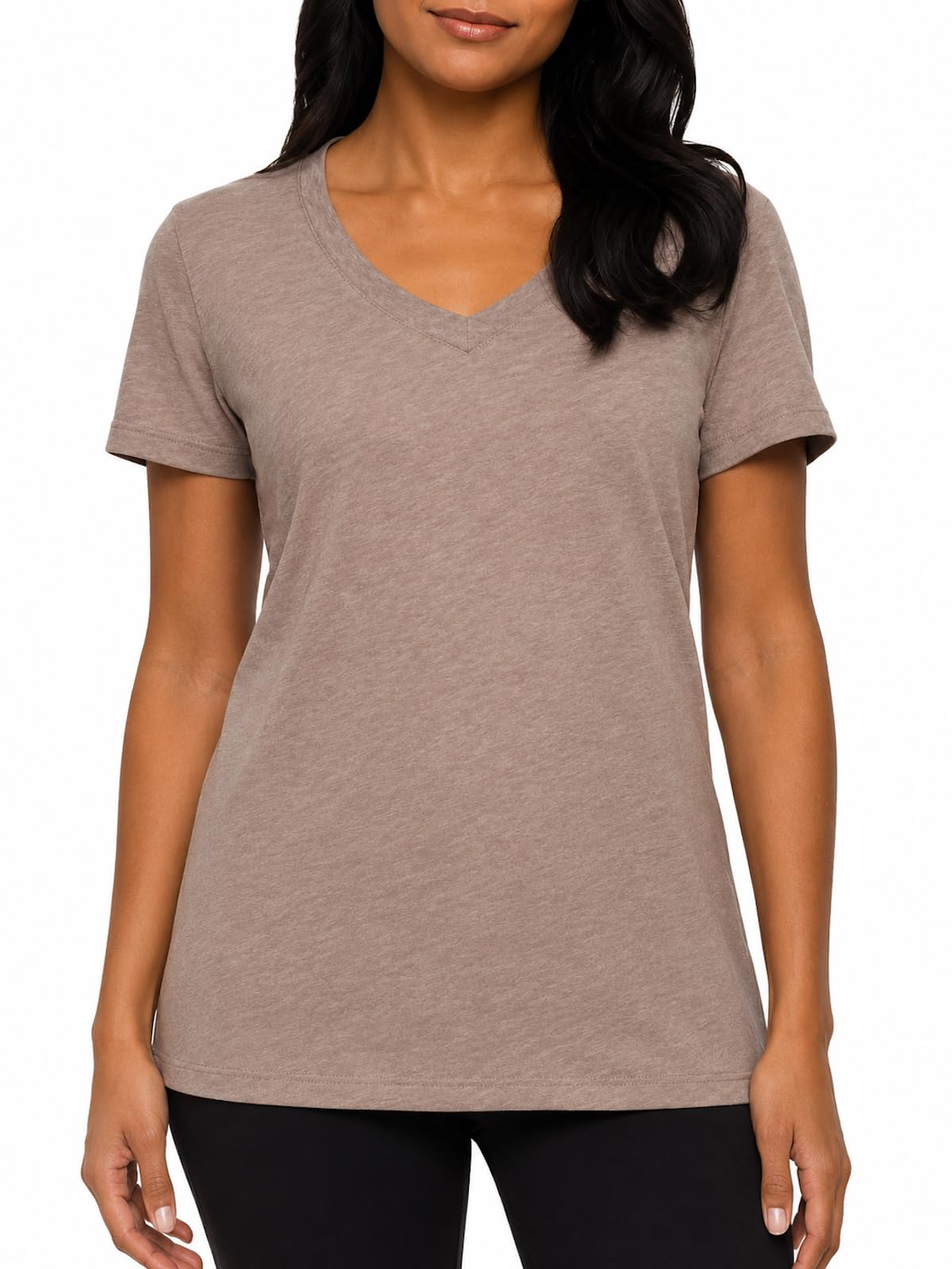 Felina Women's Short Sleeve V-Neck Slub Tee Shirt (US, Alpha, XX-Large, Regular, Regular, Taupe)