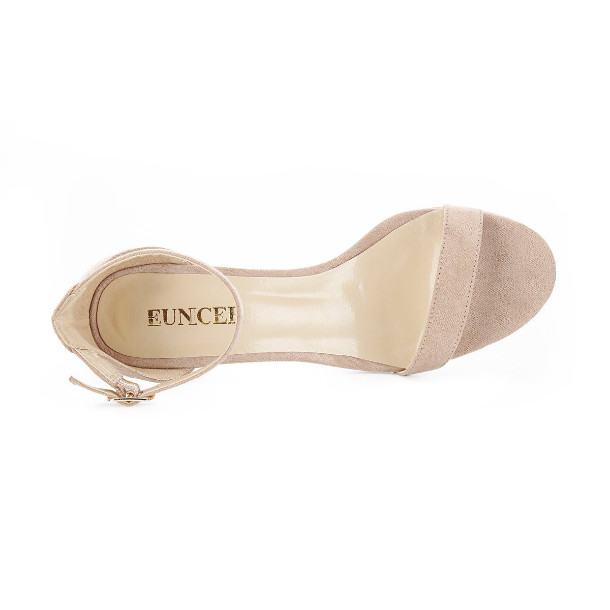 Eunicer Women's Single Band Classic Chunky Block Low Heel Sandals with Ankle Strap Dress Shoes,Nude Suede,11 B(M) US