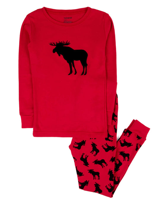 Leveret Boys Girls Kids Two Piece Cotton Pajamas Moose Size 8 Years