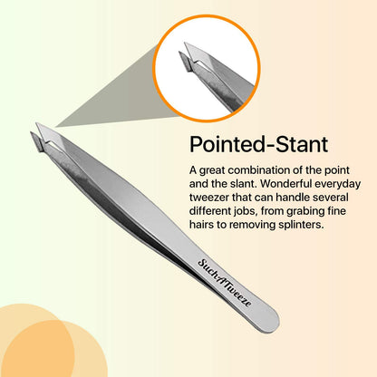 SuchATweeze Stainless Steel Slant Tweezer - Well Designed Protected Tip - Precision Plucker for Men and Women - Perfect for Ingrown and Facial hairs - 5.12� x 1.97� x 0.59�(Set of 4)