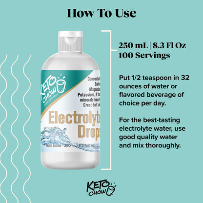 Keto Chow | Electrolyte Hydration Drops | Keto Diets & Intermittent Fasting | Immune Support | Gluten & Sugar Free | Paleo | Sodium, Magnesium, Potassium & Trace Minerals | Unflavored | 8.3 fl oz