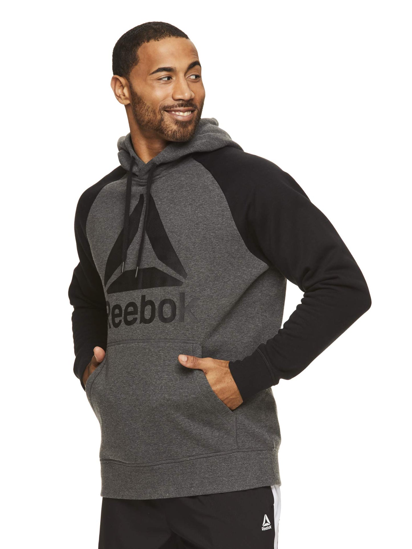 Reebok Men's Performance Pullover Hoodie Sweatshirt - Graphic Hooded Activewear Sweater with Front Pocket - Charcoal Heather Mesh Camo Po, Medium