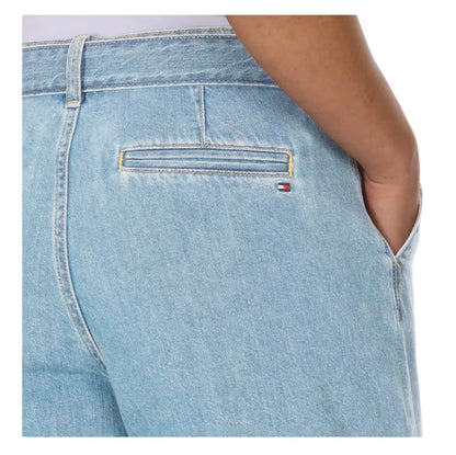 Tommy Hilfiger Women's Cotton High Rise Belted Denim Short (US, Numeric, 14, Regular, Regular, Light Wash)