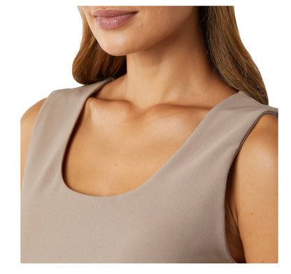 32 Degrees Cool Women's Ribbed Tank Top with Built in Bra (US, Alpha, Small, Regular, Regular, Taupe)
