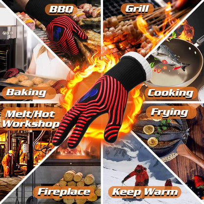 N/P Cmzailt BBQ Gloves 1472℉ Extreme Heat Resistant Food Grade Kitchen Fireproof Grill Gloves,Silicone Non-Slip Insulated Oven Mitts Universal Size for Cooking,Baking,Barbecue,Frying,Welding,Cutting