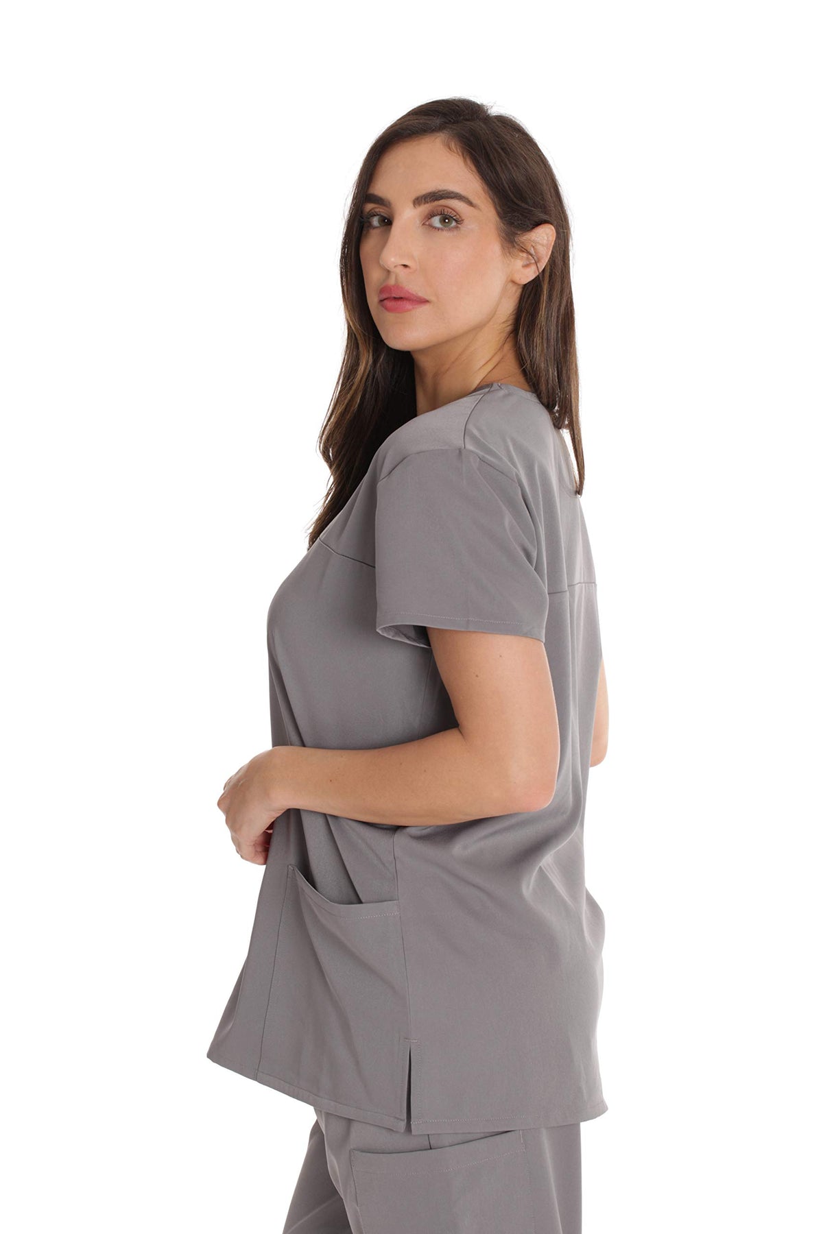 Just Love Stretch Solid Scrub Tops for Women 6827-LTGRY-3X Light Grey