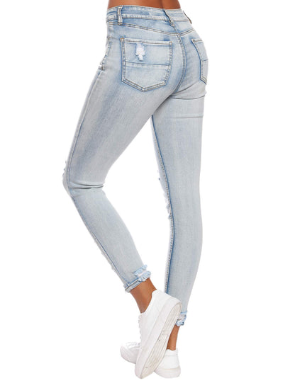 Resfeber Women's Ripped Boyfriend Jeans Stretch Distressed Jeans Capri Mom Jean with Hole