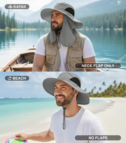 GearTOP Wide Brim Sun Hat Neck Flap, UPF 50+ Boonie Fishing Hat Men & Women