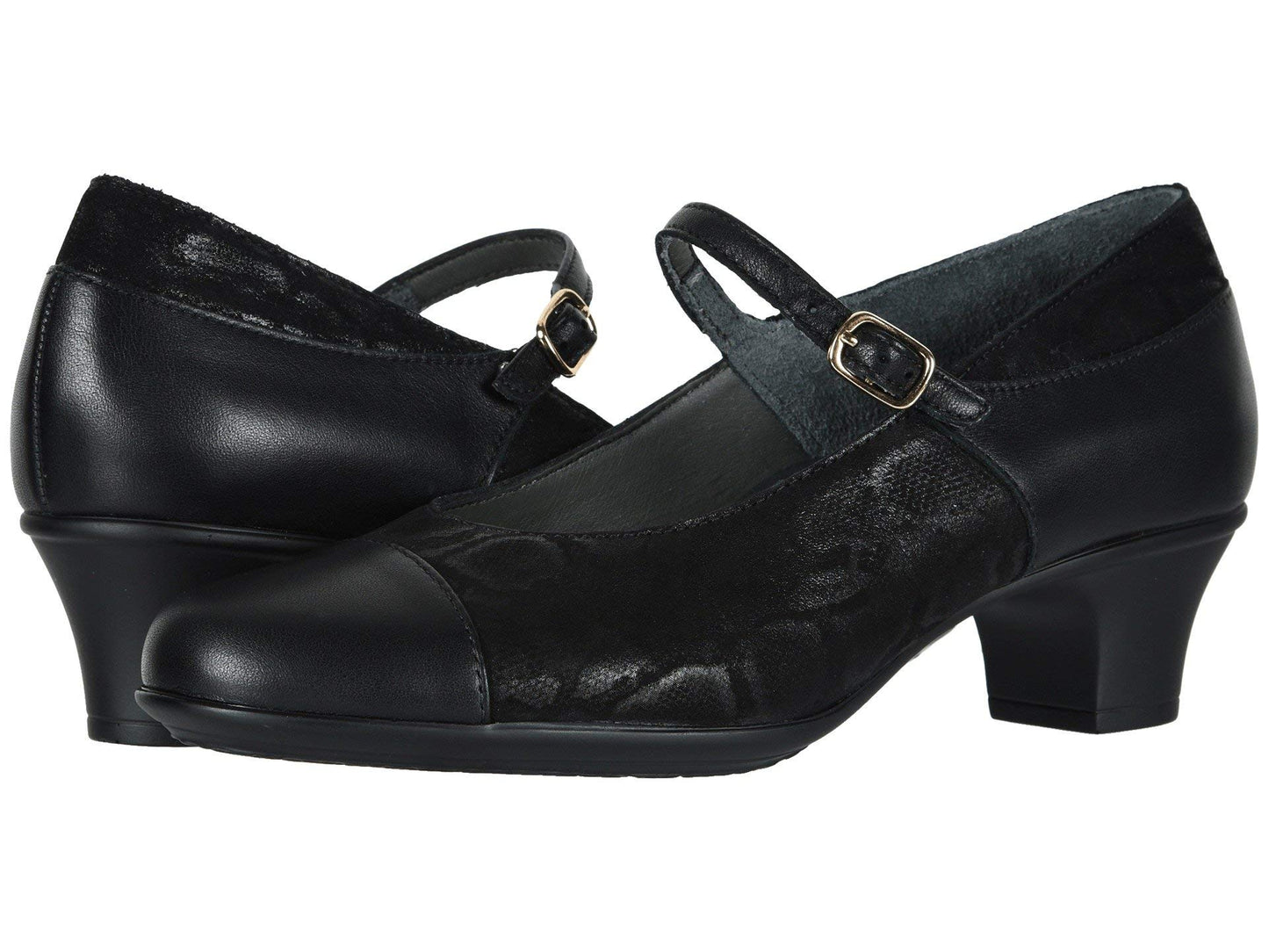SAS Isabel Mary Jane Comfort Heel Black/Snake 8 WW - Double Wide (D)