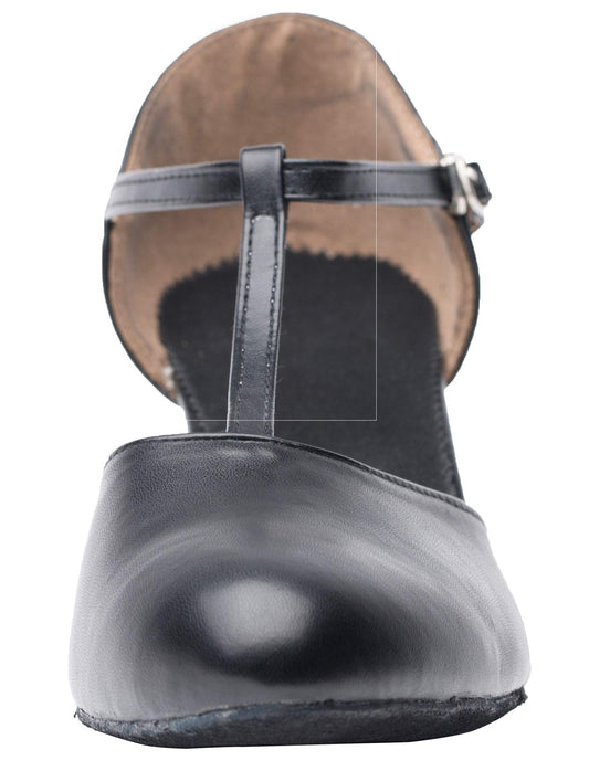 Joocare Women Black Leather T-Strap Latin Ballroom Dance Shoes Ladies Modern Tango Salsa Party Dancing Shoes (7.5, Black)