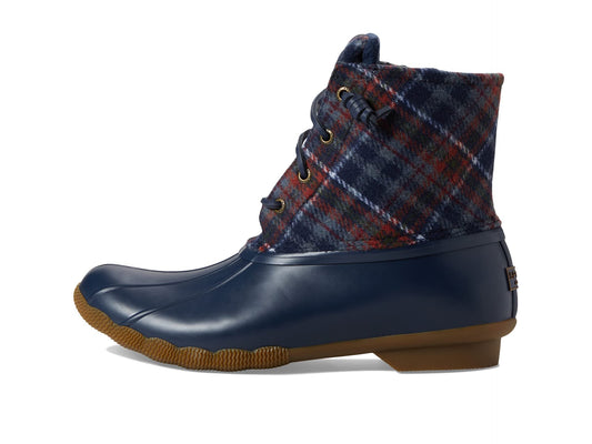 Sperry Women's Saltwater Wool Rain Boot, Navy Plaid, 10