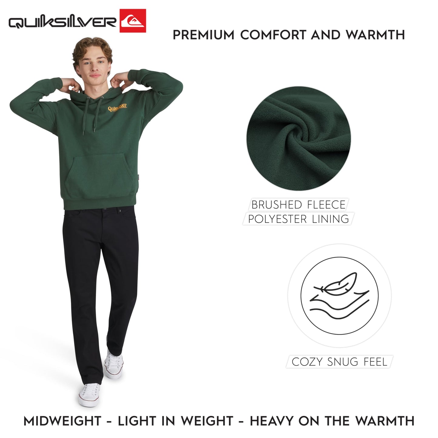 Quiksilver Men's Regular Fit Super Soft Fleece Midweight Pullover Hooded Sweatshirt, Green Topiary, X-Large