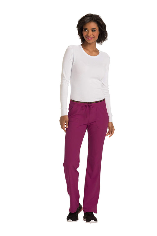 HeartSoul Drawstring Scrub Pants for Women, Stretch Performance Fabric 20110P, L Petite, Wine