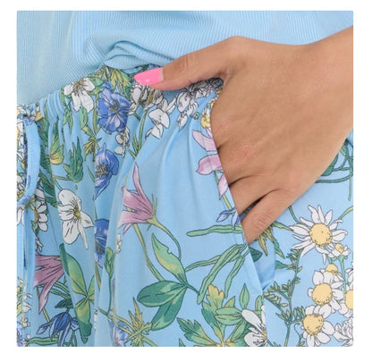 Flora Nikrooz FN Women's 3 Piece Super Soft Lounge PJ Sleep Set, Robe, Tank, and Pant (US, Alpha, X-Large, Regular, Regular, Blue (Floral))