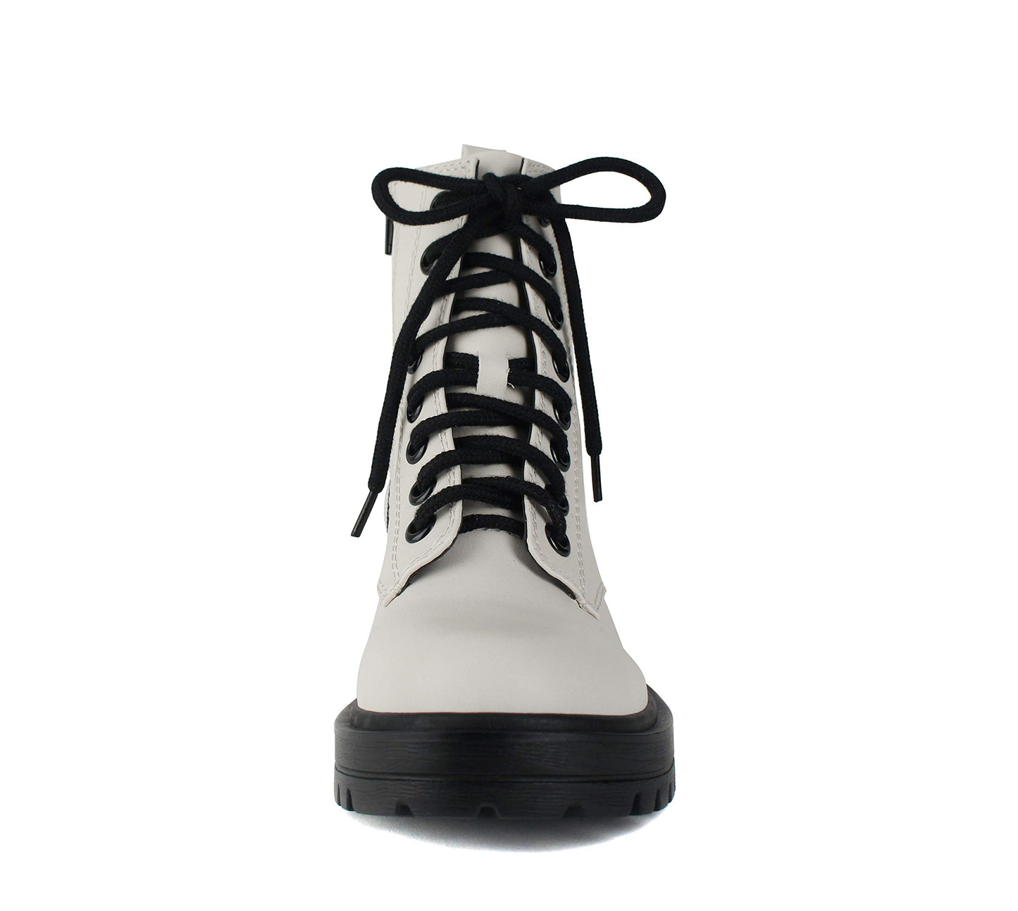 Soda FIRM - Lug Sole Combat Ankle Bootie Lace up w/Side Zipper (White, numeric_8)