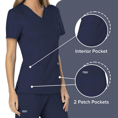 Cherokee Women Scrubs Top Workwear Revolution Mock Wrap WW610, S, Navy