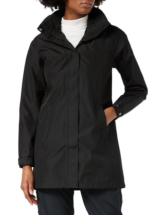 Helly-Hansen Women's Aden Waterproof Breathable Hooded Long Rain Jacket, Black, X-Small