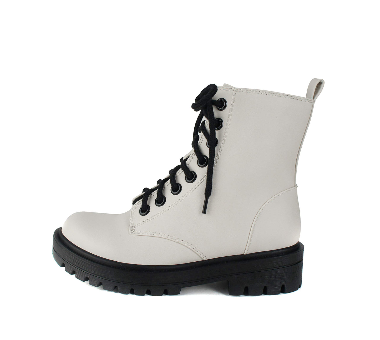 Soda FIRM - Lug Sole Combat Ankle Bootie Lace up w/Side Zipper (White, numeric_8)