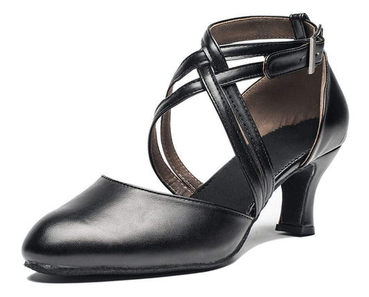Joocare Women Cross Strap Latin Ballroom Black  Dance Shoes Ladies  6, Black