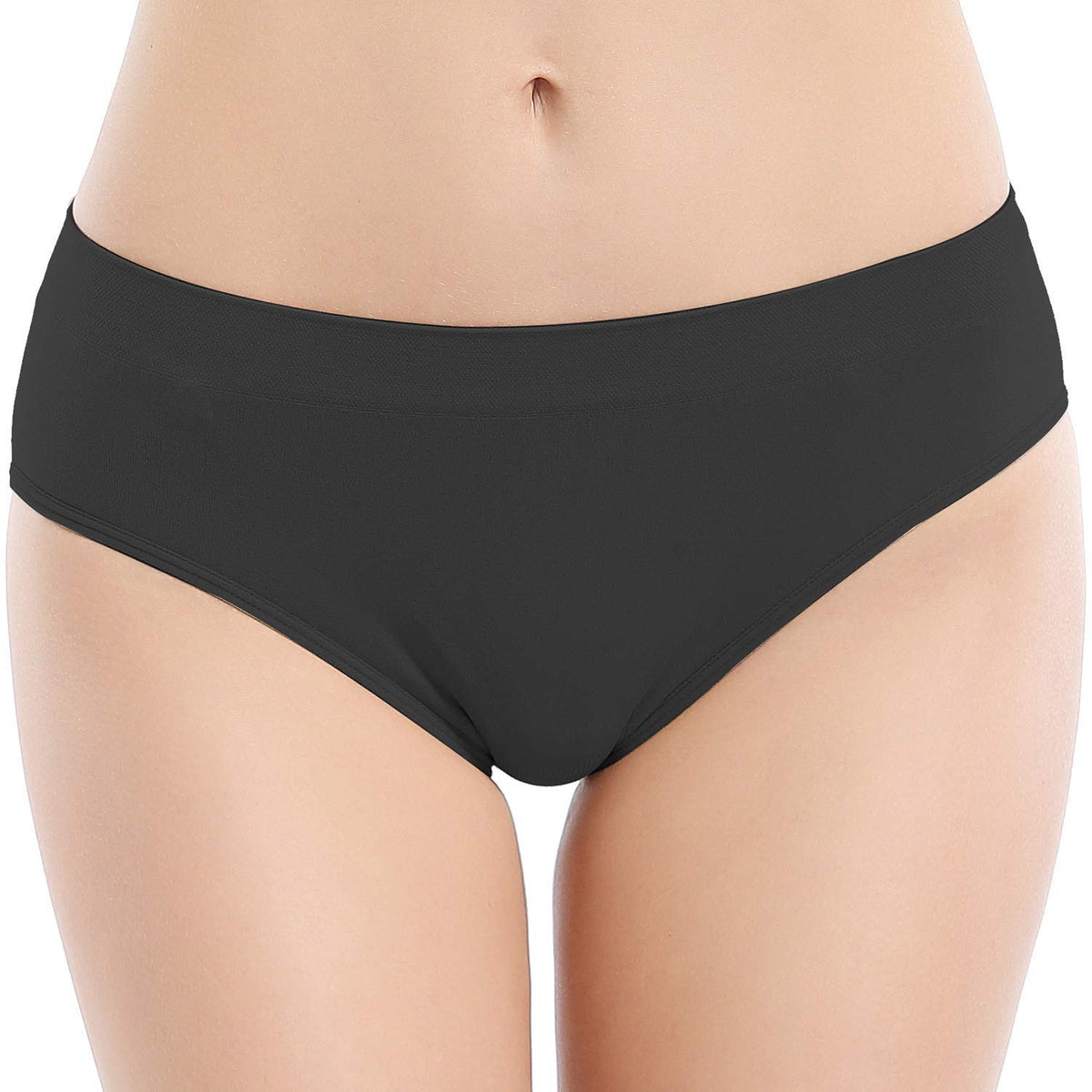 Areke Womens Hipster Panties Seamless Underwear, Soft Stretch Nylon Athletic Cheekini Bikini Briefs (S, 5-Pack Black)