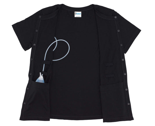 RENOVA MEDICAL WEAR Mastectomy Recovery Shirt with Drain Pockets Black