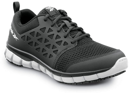 Reebok Work Sublite Cushion Work, Men's, Black/Gray, Athletic Style, MaxTrax Slip Resistant, Soft Toe Work Shoe (7.5 M)