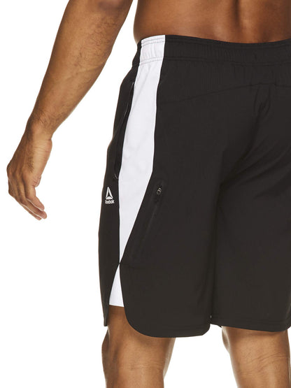 Reebok Men's Lightweight Workout Gym & Running Shorts w/Elastic Drawstring Waistband & Pockets - 9 Inch Inseam - Black/Stark White Mars Training, Small