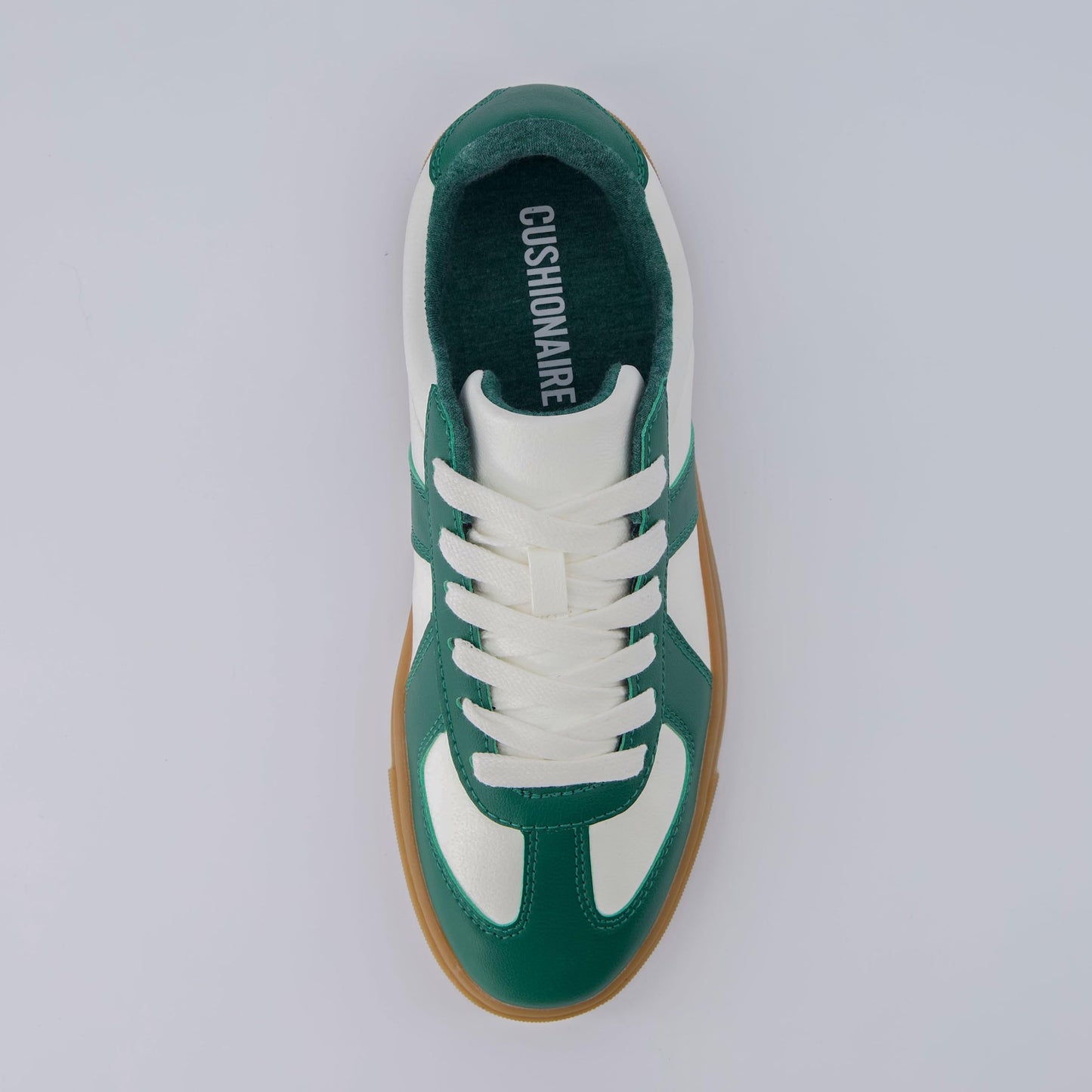CUSHIONAIRE Bailey Womens Retro Sneaker, Classic Everyday Sneakers for Women with Sleek Rounded Toe and Memory Foam, White/Green 8.5