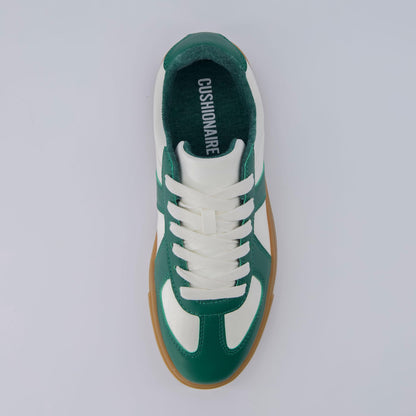 CUSHIONAIRE Bailey Womens Retro Sneaker, Classic Everyday Sneakers for Women with Sleek Rounded Toe and Memory Foam, White/Green 8.5