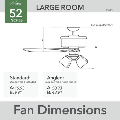 Hunter 52 inch Indoor Ceiling Fan with LED Lights - Ceiling Fan with Pull Chain, For Bedroom, Living Room, or Kitchen, Standard Mount, No Remote, 5 Blades - Swanson 50894, Matte Silver