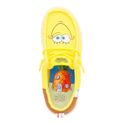 HEYDUDE Kids Boys Wally Funk Spongebob (Little Kid/Big Kid) Brown/Yellow 4 Medium