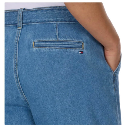 Tommy Hilfiger Women's Cotton High Rise Belted Denim Short (US, Numeric, 4, Regular, Regular, Medium Wash)