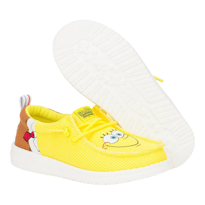 HEYDUDE Kids Boys Wally Funk Spongebob (Little Kid/Big Kid) Brown/Yellow 4 Medium